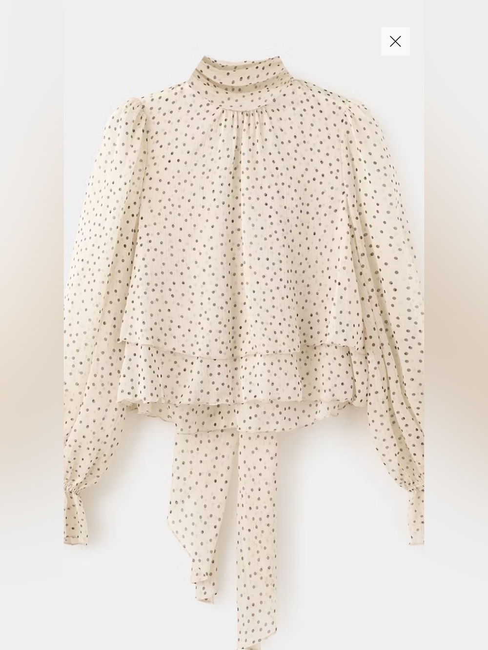 Mango Cream Polka Dot Ruffle Blouse